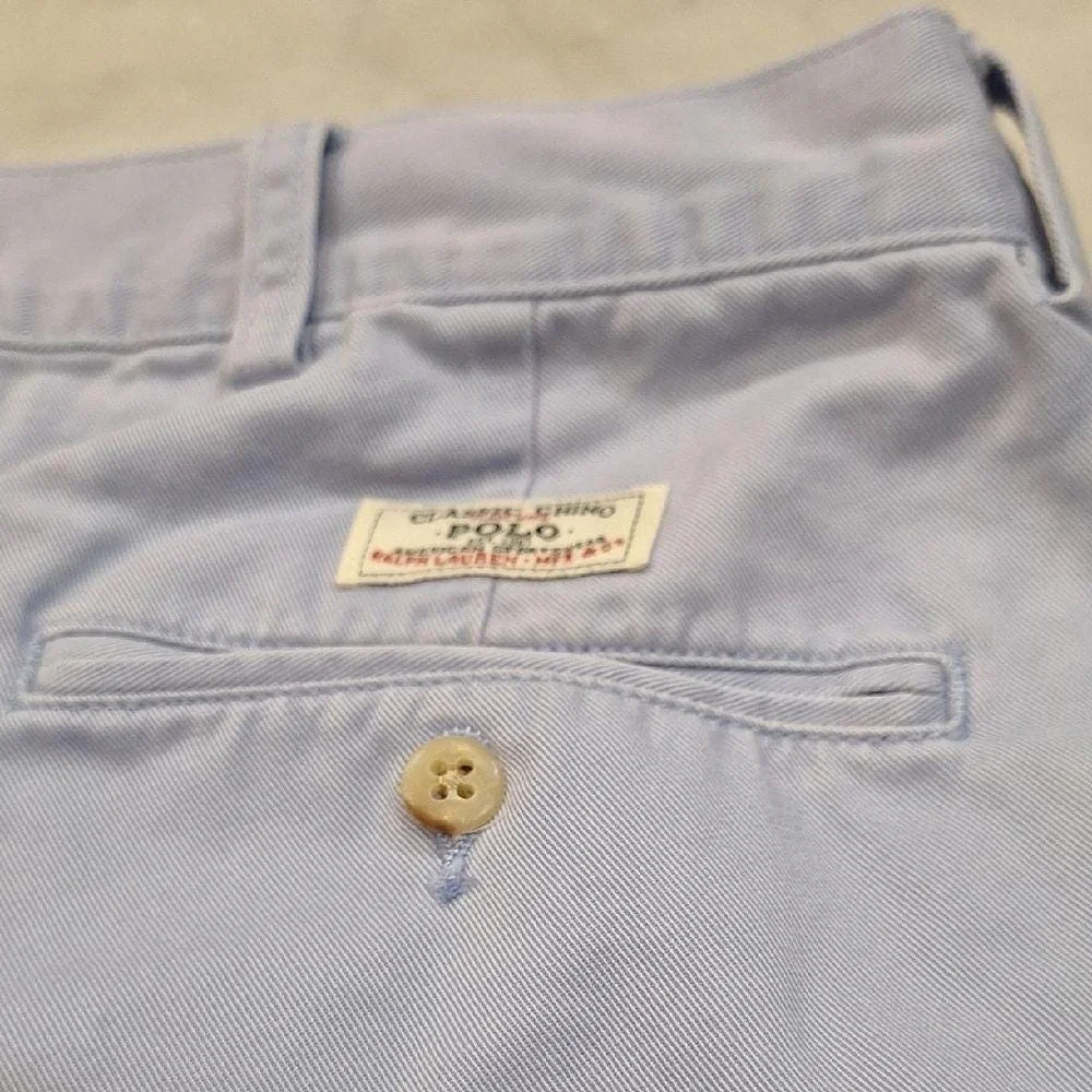 Vintage‎ Polo Ralph Lauren Light Blue Pleated Chinos Tyler Shorts 90s Sz 34-36